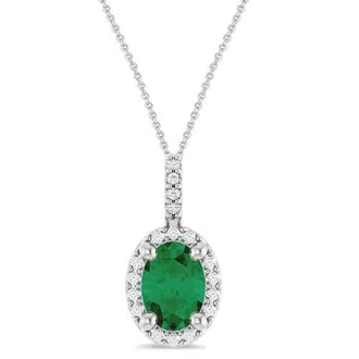 Allurez Oval Lab Emerald & Diamond Halo Pendant Necklace 14K in 0.76Ct/white Gold at Nordstrom, Size 18