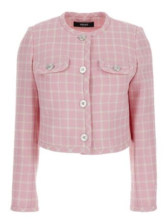 Versace Pink Checked Tweed Jacket With Medusa Head Buttons In Wool Blend Woman