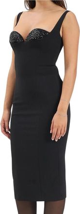 Elisabetta Franchi Longuette Sheath Dress With Embroidered Bra Neckline