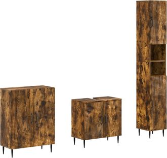 vidaXL Juego De Armarios De Ba&ntilde;o De 3 Piezas Haarlem Roble Ahumado Vidaxl