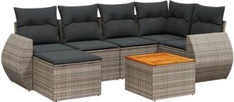 vidaXL Vidaxl - Set De Sof&aacute;s De Jard&iacute;n 7 Piezas Con Cojines Rat&aacute;n Pe Gris