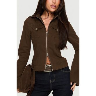 Princess Polly Kelehan Zip Jacket in Stonewashed Brown at Nordstrom, Size 8