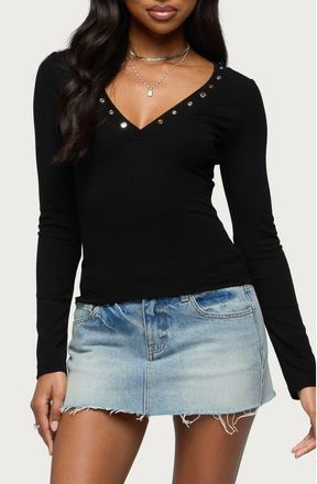 Edikted Rossie Studded Long Sleeve T-Shirt in Black at Nordstrom, Size X-Small