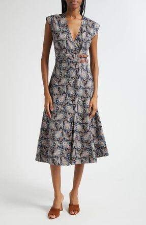 Veronica Beard Nilsen Paisley Floral Stretch Cotton Midi Dress in Black Multi at Nordstrom, Size 00
