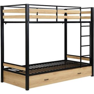 Vente-Unique Letto a castello 2 x 90 x 190 cm 1 cassetto Metallo e MDF Naturale e nero - CASIDIA