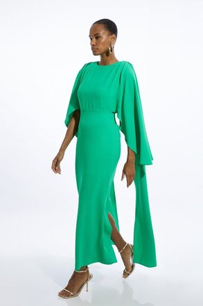 Karen Millen Womens Compact Stretch Viscose Cape Detail Maxi Dress - Green - Size 8 UK