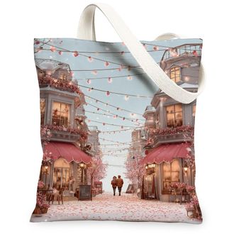 Generic Vintage Floral Canvas Tote Bag, Artistic Design Lightweight Washable Grocery Bags, Stylish Reusable Shoulder Strap Tote for, Peach, 13x15 Inch