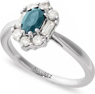 Allurez Oval Lab Aquamarine & Diamond Halo Ring 14K in 0.80Ct/white Gold at Nordstrom, Size 5.5