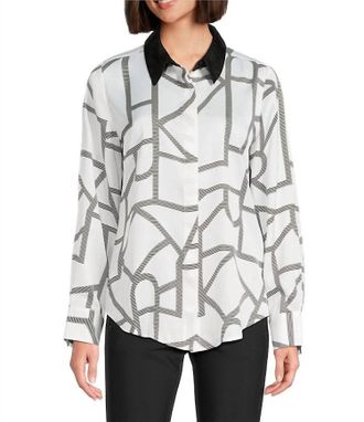 Karl Lagerfeld Logo Print Collared Button Down Blouse In Multi