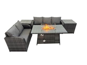 Fimous Garden Outdoor Rattan Furniture Set with 2 Side Tables in Dark Grey