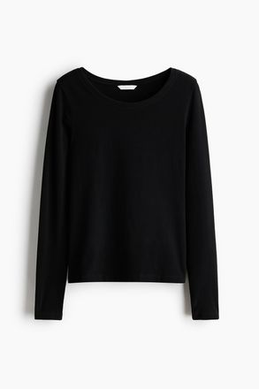 H&M Figurnahes Baumwollshirt - Schwarz