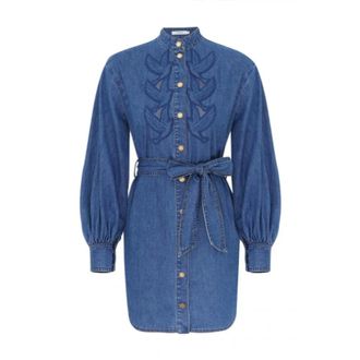 Zimmermann Shirt Dresses, female, Blue, Size: XS Denim Applique Mini Dress