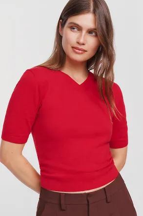 Maeve Short-Sleeve Cropped Sweater