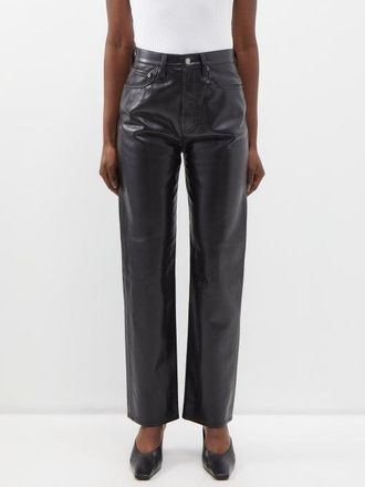 A Gold E Agolde - 90s Pinch Recycled-leather Trousers - Womens - Black - 25