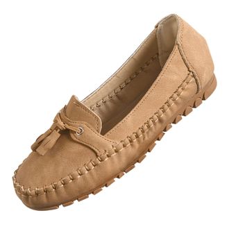 Generic Womens Flat Shoes Wide Fitting Comfortable Walking Shoe Solid Color Lightweight Classic Non-Slip Casual Slip On Loafer Shoes Work Holiday Khaki