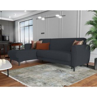 Dmora Divano letto Angel, Divano letto ad angolo con penisola reversibile, Sof&agrave; contenitore moderno con chaiselongue e 3 cuscini, Cm 230x153h85, Blu, con