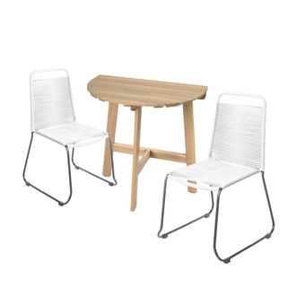 LOLAhome Conjunto de mesa semicircular de madera y 2 sillas de jard&iacute;n Antea