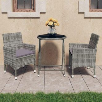 vidaXL Set Bistrot Giardino 3 pz Polyrattan e Vetro Temperato Grigio - Vidaxl