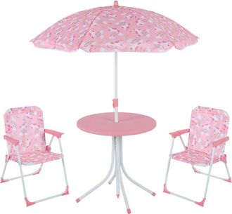 Relaxdays Relaxdays Childrens Camping Furniture Set with Parasol, Folding Chairs & Table, Kids Garden Ensemble, Assorted