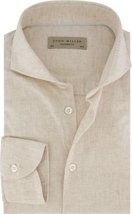 John Miller tailored fit overhemd beige linnen