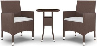 vidaXL Juego De Comedor De Jard&iacute;n 3 Piezas Rat&aacute;n Sint&eacute;tico Marr&oacute;n Vidaxl