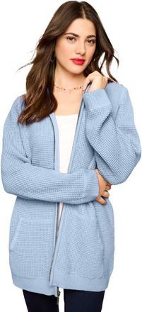 Roaman's Plus Size Waffle Knit Zip Front Relaxed Hoodie in Pale Blue at Nordstrom, Size Medium