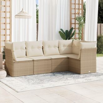 vidaXL Vidaxl - Juego De Sof&aacute;s Jard&iacute;n Con Cojines 5 Pzas Rat&aacute;n Sint&eacute;tico Beige