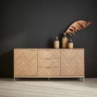 Sweeek 160cm Herringbone Sideboard With 3 Drawers in Light Brown