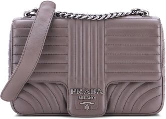 Prada Chain Flap Diagramme gewatteerde medium crossbodytas van leer - Grijs