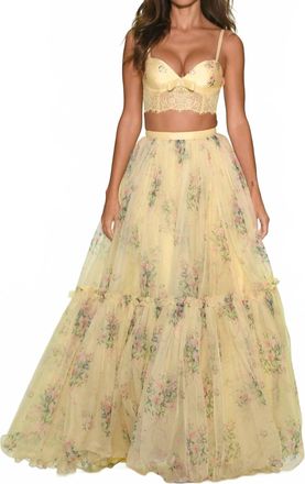 Sherri Hill Two-Piece Floral A-Line Dress In Yellow