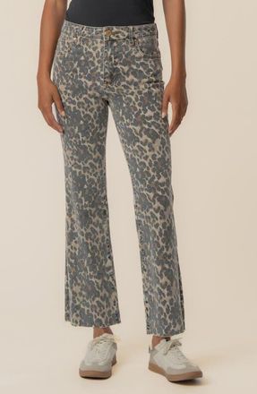 Kut from the Kloth Kelsey Print Raw Hem High Waist Ankle Flare Jeans in Tan/brown at Nordstrom, Size 18