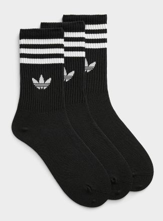 adidas Mens Black and white stripe ribbed socks 3-pack