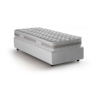Dmora Cama Individual Dmeol, Cama Contenedor Con Revestimiento De Tela, 100% Made In Italy, Apertura Frontal, Con Colch&oacute;n Cm 90x190 Incluido, Blanco - Dmora