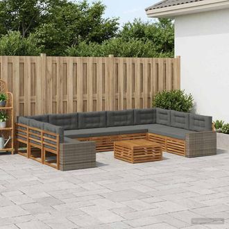 vidaXL Vidaxl Set Di Divani Da Esterno 10 Pz Naturale E Antracite