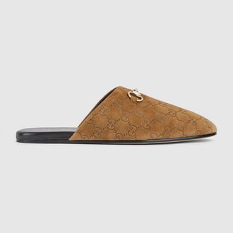 Gucci Suede Leather Sabot With Horsebit