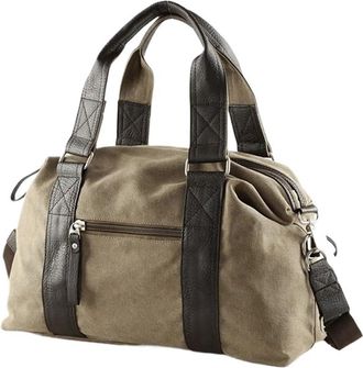 Generic Compatible For Vintage Canvas Leather Men Travel Bags Carry On Luggage Bag Duffel Handbag Tote Large Weekend(C-Khaki-22L)