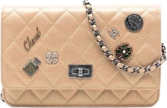 Chanel Pre-owned Vintage Quilted Flap Crossbody Bag - Dames - Vintage Schoudertas - Beige - ONE Size - Leer - Vintage