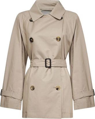 Max Mara Cropped Waterafstotende Trenchcoat van Twill - Dames - Trenchcoats - Beige - L - Katoen - Jassen