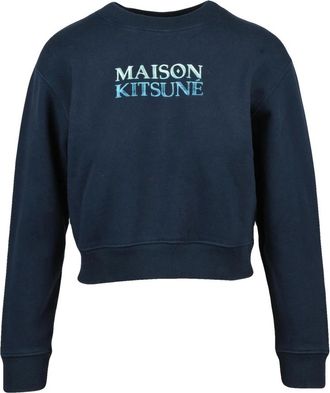 Maison Kitsun&eacute; Felpa corta girocollo - Dames - Sweatshirts - Blauw - S - Katoen - Hoodies & sweatvesten
