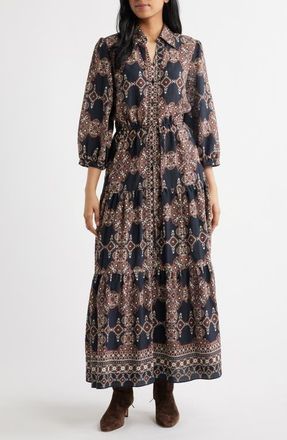 Julia Jordan Mixed Paisley Long Sleeve Shirtdress in Black Multi at Nordstrom, Size 14