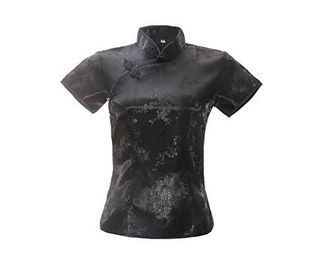 Chemisier Femme Style Qipao Chinois - Manches Courtes, Col Montant, Brocart - Taille S à 4XL - Pour Fête, Mariage, Nouvel An Chinois