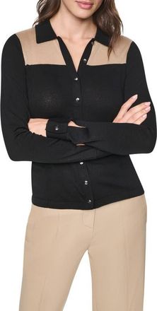 DKNY Colorblock Cotton Cardigan in Black/travertine at Nordstrom, Size X-Large