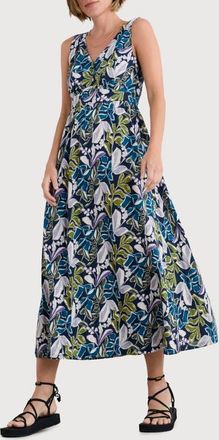 Seasalt Cornwall Polmanter Sleeveless Organic Cotton Jersey Maxi Dress in Linear Leaves Maritime at Nordstrom, Size 10 Us