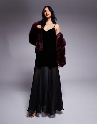 River Island velvet chiffon maxi dress in black