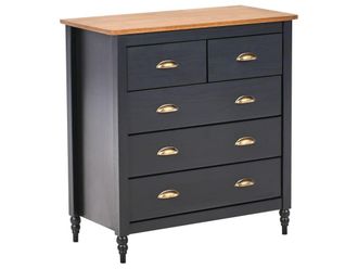 Beliani C&oacute;moda de 5 cajones madera de pino negro