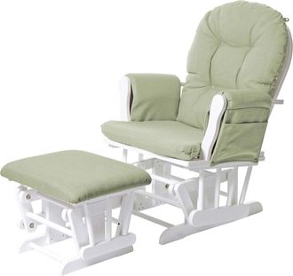 Hhg Hhg - Nunca Usado] Sill&oacute;n Relax 721, Sill&oacute;n Mecedora Con Taburete, Tela/textil, Verde Claro, Estructura Blanca