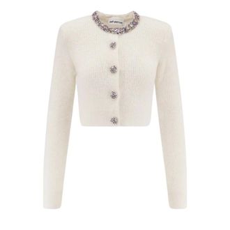 Self Portrait Cardigans, female, Beige, Size: M Alpaca Cardigan with Multicolor Rhinestones