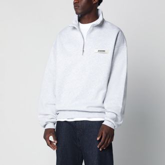Jacquemus Felpa con collo e zip grigia chiara in Gros Grain