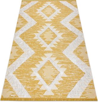 RugsX Rugsx - Carpet eco sisal Boho moroc Diamonds 22312 fringe - two levels of fleece yellow / cream, recycled carpet yellow 117x170 cm