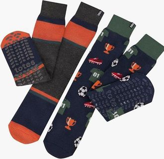 Totes Mens Totes Toasties ORIGINAL SLIPPER SOCKS (TWIN PACK) Mens Socks Football / Stripe - Multi - Size: 2.5/3/3.5/4/12.5/12/11.5/10.5/11/10/15.5/15/14.5